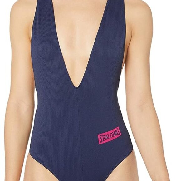 SPALDING PEACOAT BLUE PLUNGE DEEP V-NECK SEAMLESS BODYSUIT SIZE MEDIUM NWT - Picture 13 of 13